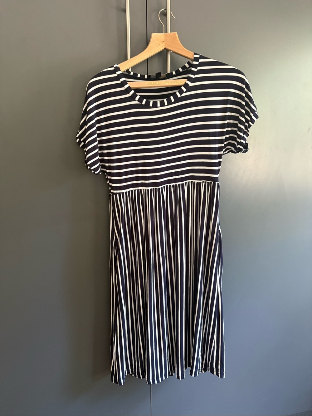 Suzanne Betro Navy & White Striped Short Sleeve Dress